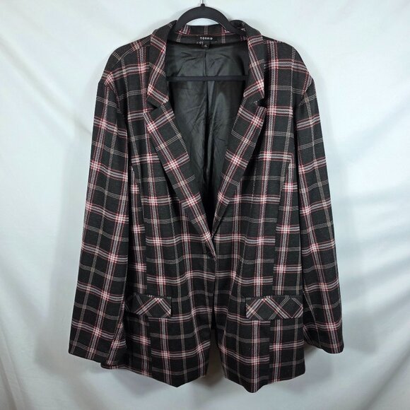 Torrid Studio Double Knit Blazer Women's Size 6X Black, Red & Cream Plaid - Picture 1 of 14